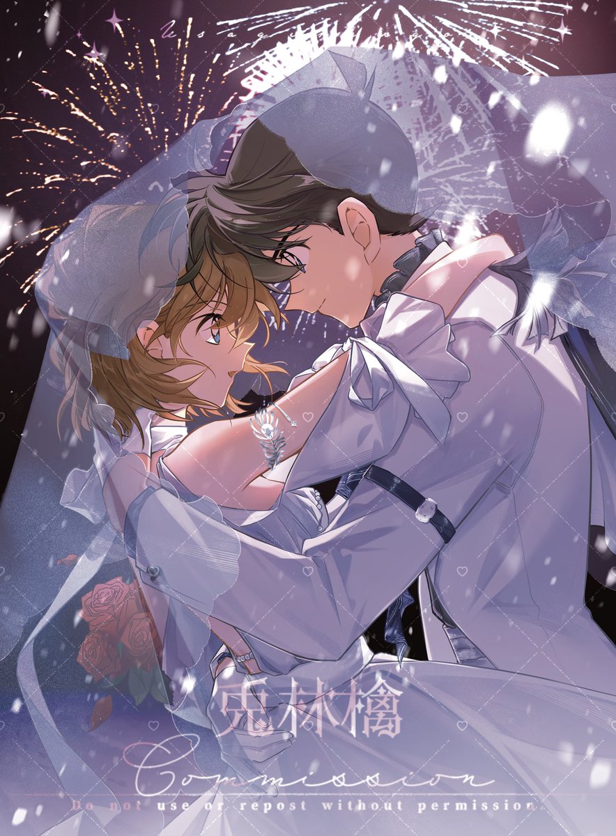 q_akutagawa's tweet photo. 给杭州柯哀only画的宣传插图💙💜 https://t.co/zRslESEnW0
