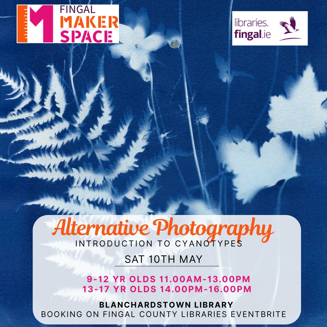 Fingal County Libraries (@fingallibraries) on Twitter photo Explore the magic of alternative photography in our "Cyanotype Photograms" workshop! In this hands-on session, you’ll create stunning, one-of-a-kind prints using the cyanotype process in Blanchardstown Library's Makerspace!
#makerspace <a href="/libraryireland/">Library Association</a> @fingalcoco Explore the magic of alternative photography in our "Cyanotype Photograms" workshop! In this hands-on session, you’ll create stunning, one-of-a-kind prints using the cyanotype process in Blanchardstown Library's Makerspace!
#makerspace <a href="/libraryireland/">Library Association</a> @fingalcoco