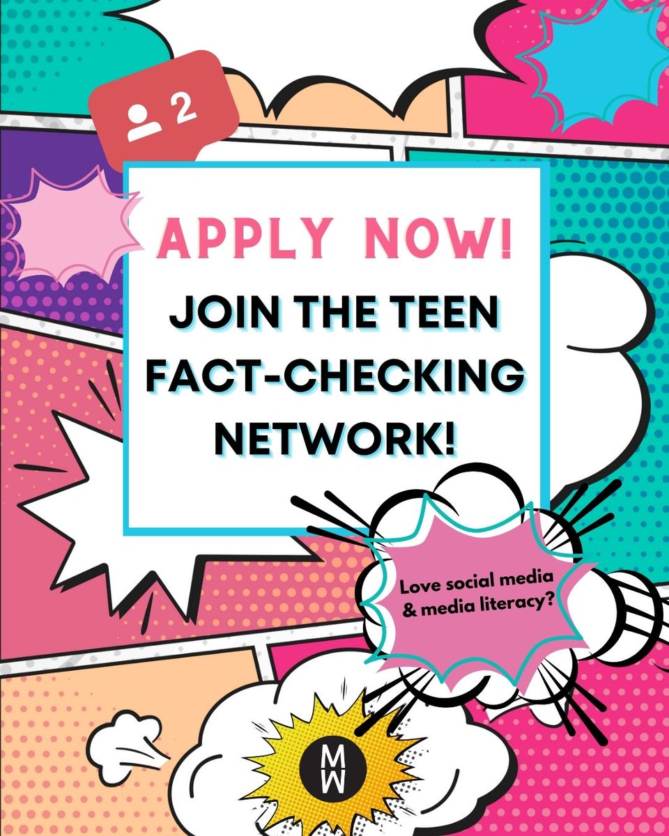 🚨APPLICATIONS ARE OPEN!🚨 Love our teen-led media literacy videos? Join our team! We're looking for:
🎉 On-camera fact-checkers for our channels
🎉 Behind-the-scenes researchers
🎉 Talented video editors
🤑 Teen Fact-Checkers are paid 
Apply here: forms.gle/tBdhGjQtTSsJ9f…