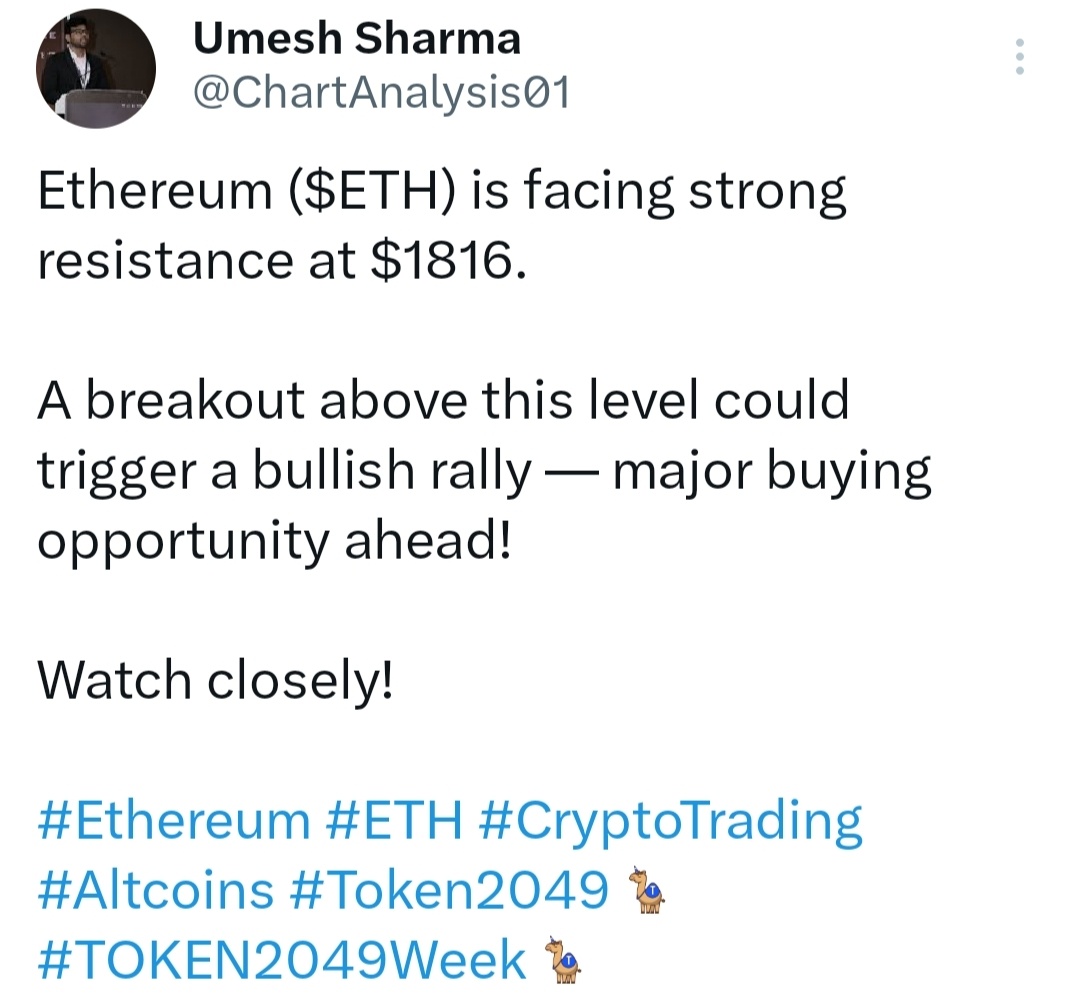 ChartAnalysis01's tweet photo. Update on $ETH Trade:
Entry: Buy Above $1816 (breakout level) hit perfectly — and we’ve now reached the target at $1858!
Massive congrats to everyone who caught the move!
Stay sharp, more setups coming
#Ethereum #ETH #CryptoTrading #cryptocurrency #Token2049 #Token #Tokenevent https://t.co/FPMIi77lqb