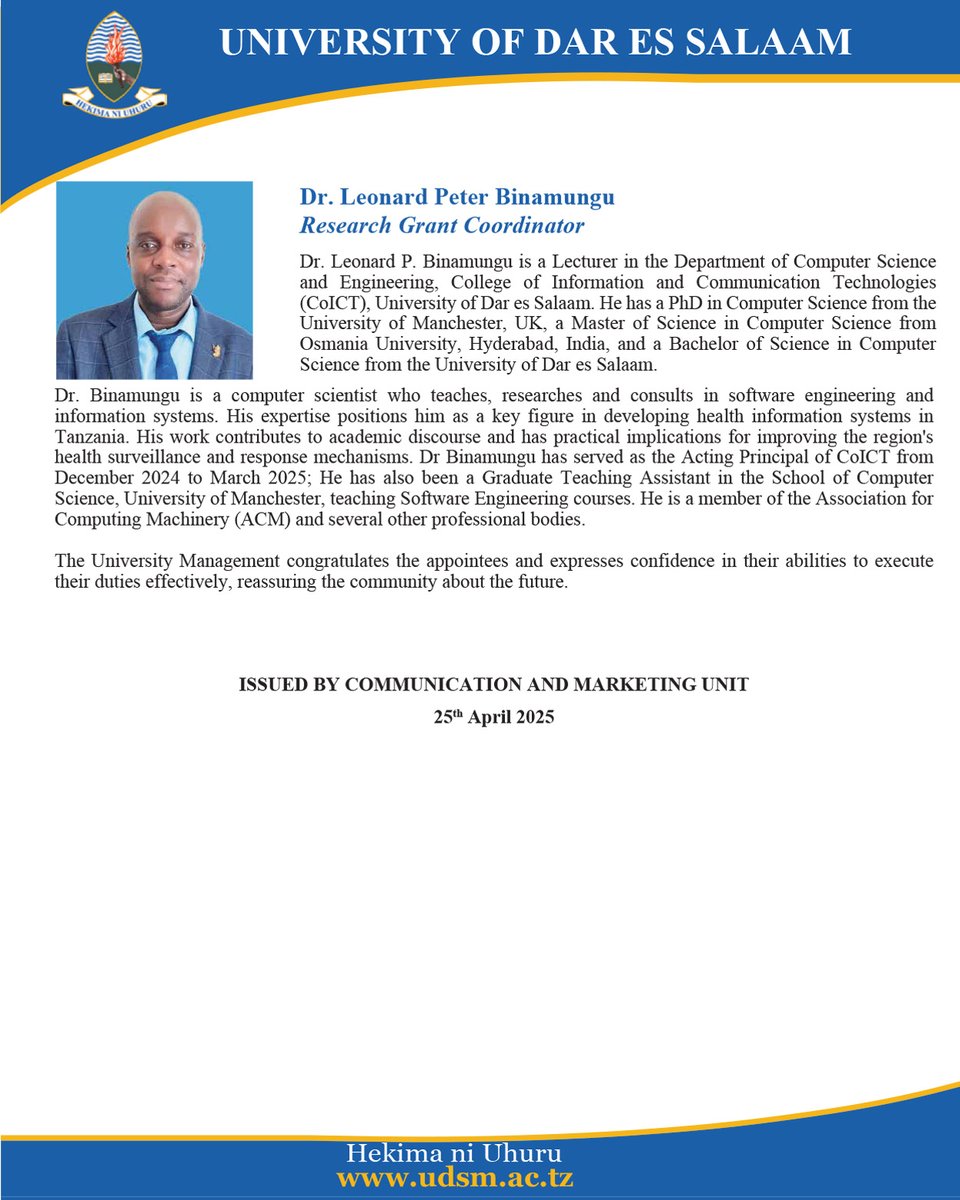 𝐂𝐨𝐧𝐠𝐫𝐚𝐭𝐮𝐥𝐚𝐭𝐢𝐨𝐧𝐬 𝐭𝐨 𝐎𝐮𝐫 𝐀𝐩𝐩𝐨𝐢𝐧𝐭𝐞𝐝 𝐋𝐞𝐚𝐝𝐞𝐫𝐬! 
We are excited to welcome our appointed leaders, whose leadership will drive our university to greater heights.