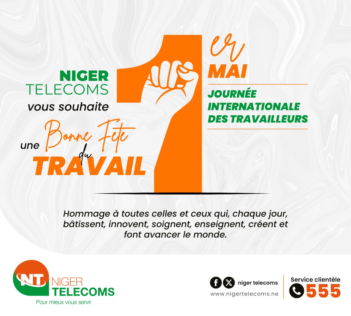 Aujourd'hui 1er Mai, célébrons ensemble nos efforts collectifs pour faire avancer le Niger.
Bonne fête à toutes et à tous.
