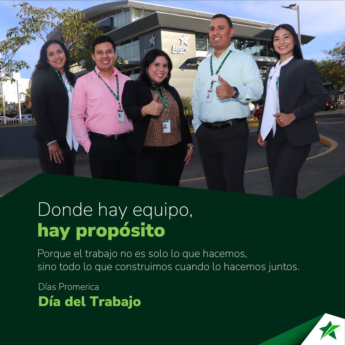 En Grupo Promerica trabajamos en Pro de nuestras comunidades.
En el día del trabajo emitimos un saludo a todos los que realizan su trabajo bajo un propósito.