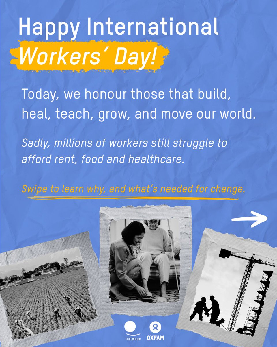 ITUC (@ituc) on Twitter photo đ§”1/7
đ Happy #MayDay2025! Today we honour workers who build, teach, heal, grow, and move our world.
But millions still struggle to afford rent, food, and healthcare â while wealth soars at the top.
đpulse.ly/zxhawveveg <a href="/Oxfam/">Oxfam International</a> đ§”1/7
đ Happy #MayDay2025! Today we honour workers who build, teach, heal, grow, and move our world.
But millions still struggle to afford rent, food, and healthcare â while wealth soars at the top.
đpulse.ly/zxhawveveg <a href="/Oxfam/">Oxfam International</a>