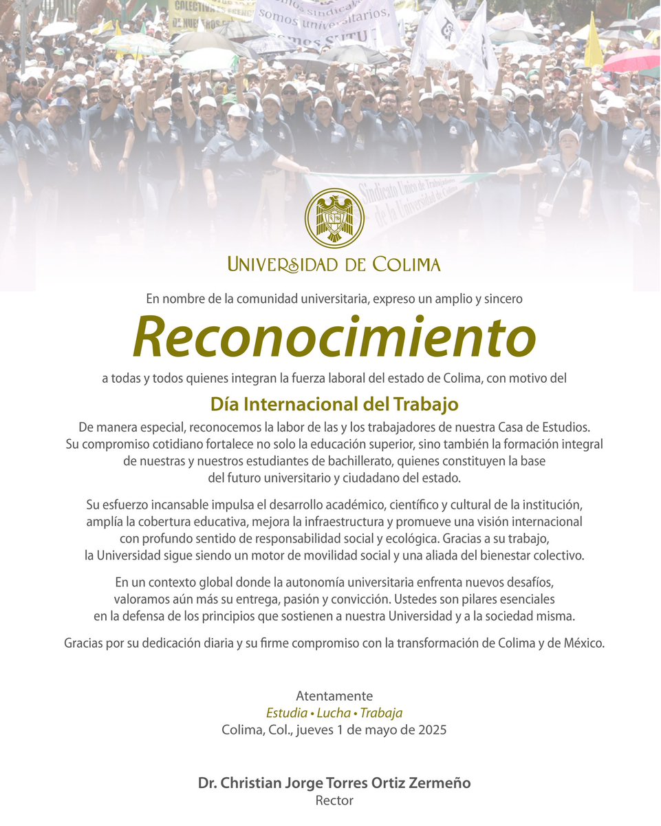 Reconocemos la labor de quienes trabajan en nuestra Casa de Estudios. Su compromiso cotidiano fortalece no solo la educación superior, sino también la formación integral del estudiantado de bachillerato, los cuales constituyen la base del futuro universitario y ciudadano del edo.
