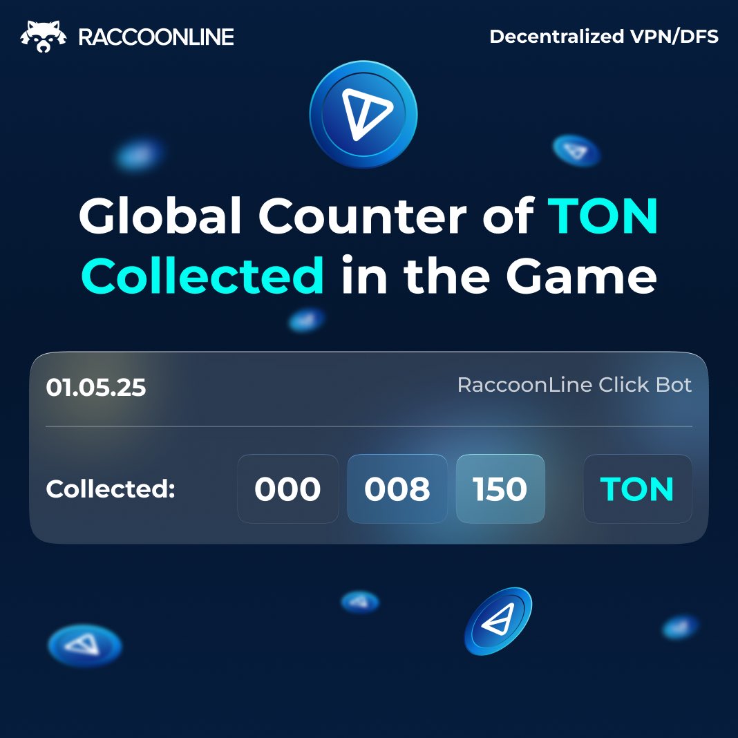 raccoonline_vpn's tweet photo. Mind blown! 8 150 TON is already claimed in https://t.co/w1TTCcVLbN !😁
Hurry—the stash is shrinking fast! Jump into the game more to grab every bit of TON possible! 🚀💎

#RaccoonLine #RaccoonLinedVPN #ROCCToken #RaccoonLineClickBot https://t.co/BENX3CoZCD