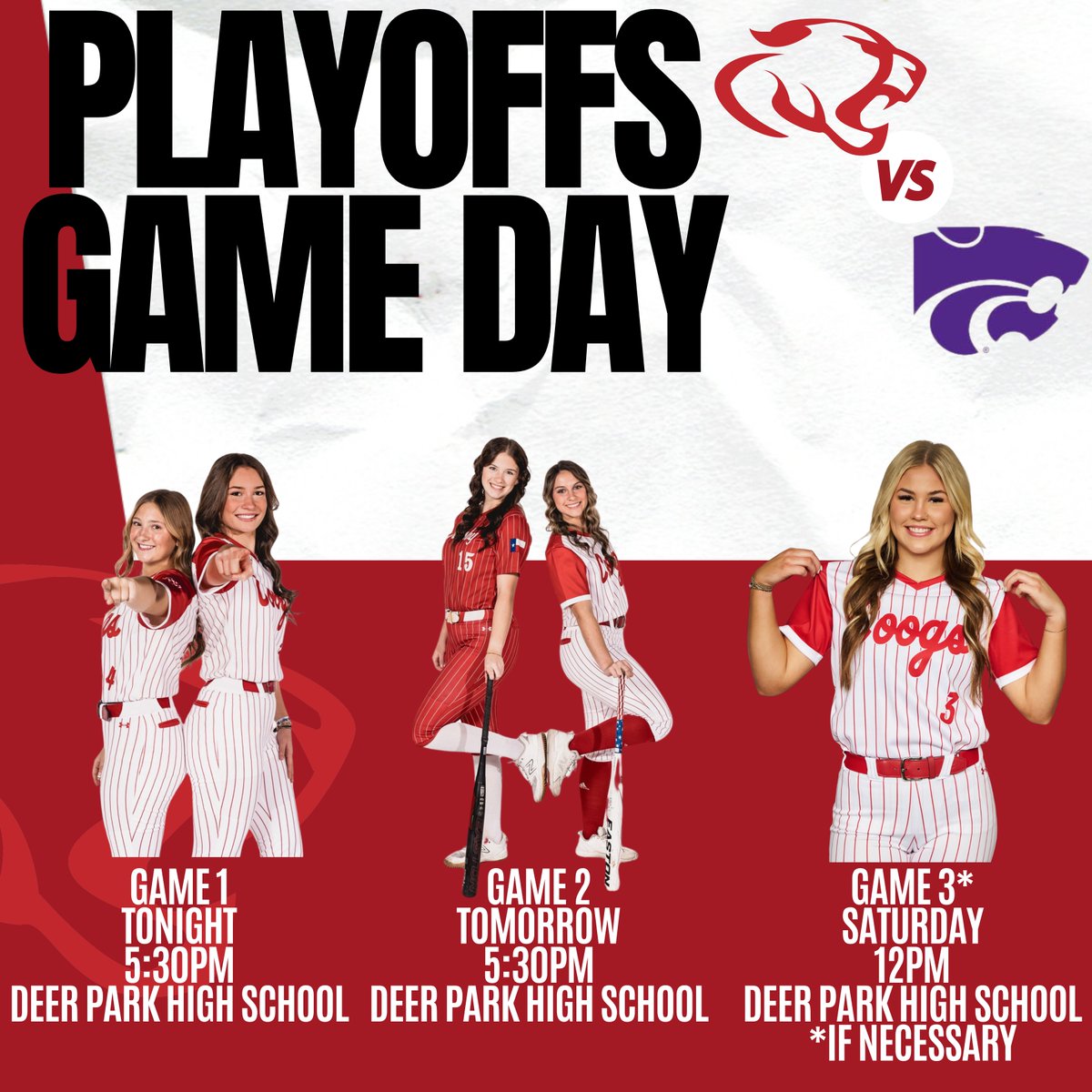 PLAYOFFS GAME DAY!
ROUND 2

🥎 Crosby vs. Angleton
1️⃣ Game 1
🕠 Tonight at 5:30pm
🏟️ Deer Park High School
601 E 8th St, Deer Park, TX 77536 (Behind the North Campus)
🎟️ No ticket link, cash at gate

#committedtoexcellence