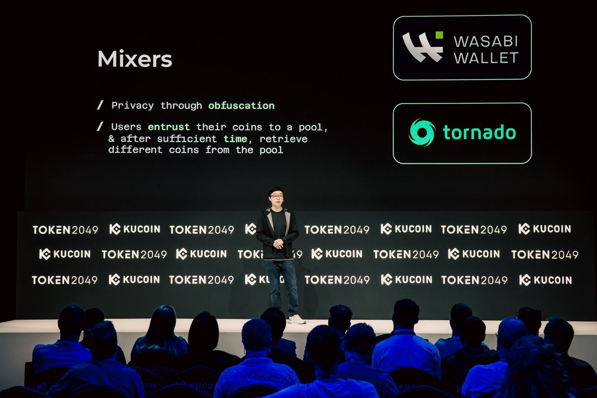 AleoHQ's tweet photo. 🎙️Live at the Token 2049 Kucoin Stage 🎙️

What would "Tornado Cash 2.0" do to build better, more securely, and more compliant?

@1HowardWu explains how Aleo has unlocked a new generation of private + compliant payments https://t.co/zdut976B25