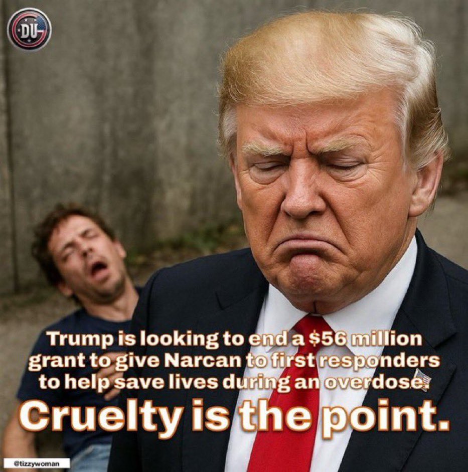 #DemsUnited #wtpBlueResists 

Trump/RFK, Jr may be ending a $56M annual grant program that provides first responders with the overdose medication Narcan. 

This program was successful and saved many lives.  But hey, the billionaires need more money so your life is not important.