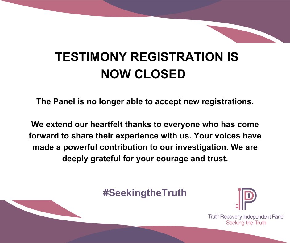TruthPanel_NI's tweet image. 📣| Testimony registration is now closed.
Thank you to everyone who has come forward to share their experiences with us. Your voices have made a lasting impact.
We encourage everyone to stay engaged as we move toward our final report in Autumn 2025.
#SeekingtheTruth