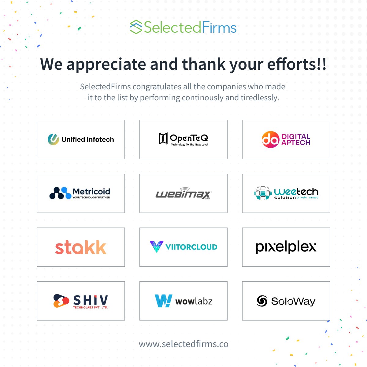 SelectedFirms sends a Shoutout to all the incredible companies excelling in Web Design across the Global market! 

🏆: bit.ly/4i528Bt

⭐ Stakk
⭐ <a href="/ViitorCloud/">ViitorCloud Technologies</a>  
⭐ <a href="/PixelPlex/">PixelPlex</a>
⭐ <a href="/shivtechnolabs/">Shiv Technolabs</a>  
⭐ <a href="/WowLabz/">Wow Labz</a> 
⭐ <a href="/SolowayTech/">SoloWay Technologies</a>