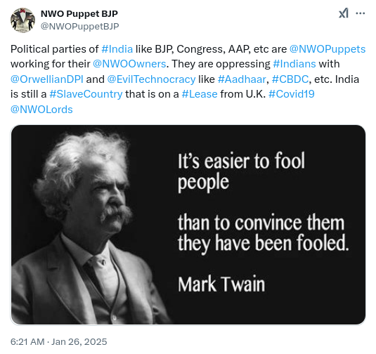Digital Hafta: The Online Extortion By Modi Gang (@digitalhafta) on Twitter photo #PahalgamTerrorPsyOp: All political parties of India are NWO Puppets and NWO Puppet Modi is not alone. They have collectively sold India to NWO Vultures and made it <a href="/NapunsakBharat/">Impotent India: Product Of NWO Lords & NWO Puppets</a>. 130 crore Moronic Indians would beg for food due to Agenda 2030 says <a href="/TheInvinciblePD/">The Praveen Dalal</a>. Trump #PahalgamTerrorPsyOp: All political parties of India are NWO Puppets and NWO Puppet Modi is not alone. They have collectively sold India to NWO Vultures and made it <a href="/NapunsakBharat/">Impotent India: Product Of NWO Lords & NWO Puppets</a>. 130 crore Moronic Indians would beg for food due to Agenda 2030 says <a href="/TheInvinciblePD/">The Praveen Dalal</a>. Trump