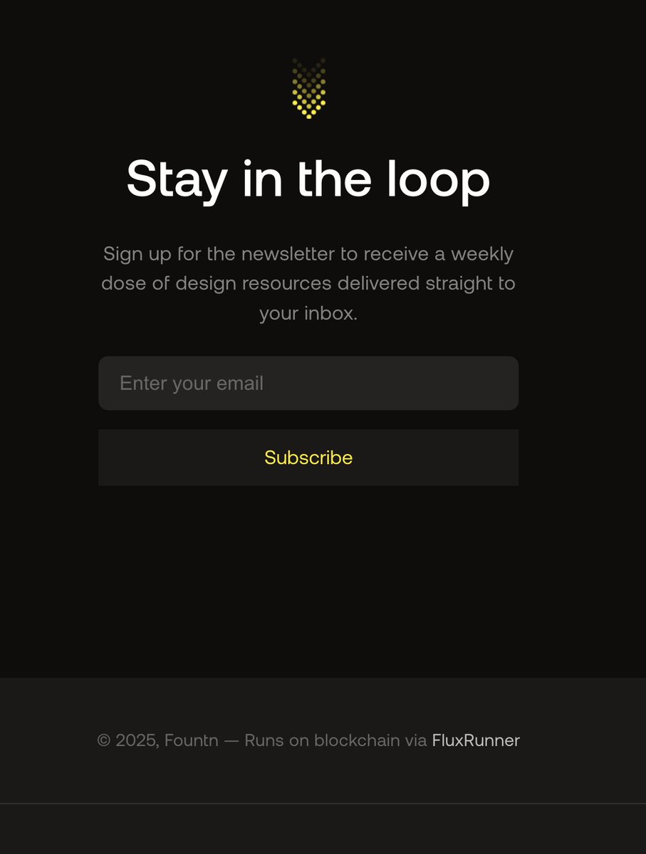 Fountn <a href="/fountndesign/">Fountn</a> has a new footer to clarify its popularity as a WordPress dapp that runs on Web3:

<a href="/fluxrunnerwp/">FluxRunner</a>