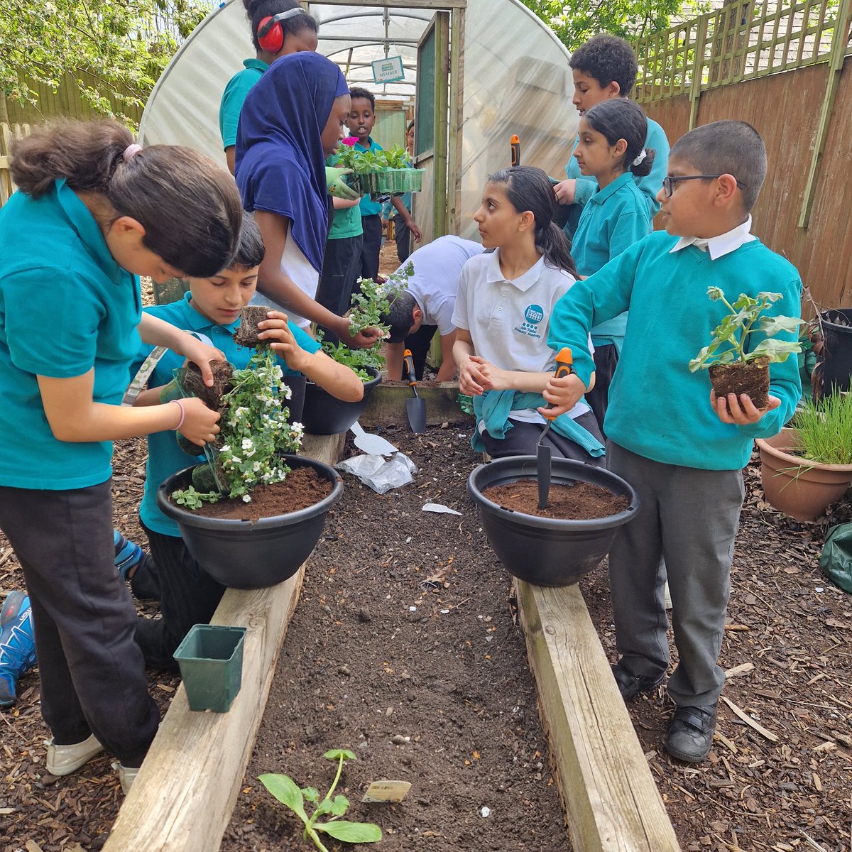 CSmithArkTindal's tweet photo. #Gardeningclub have been making the most of this beautiful weather by filling hanging baskets for the playground! #TeamTindal @arktindal @EcoSchools @RHSSchools @The_RHS https://t.co/MgTHhpjseF