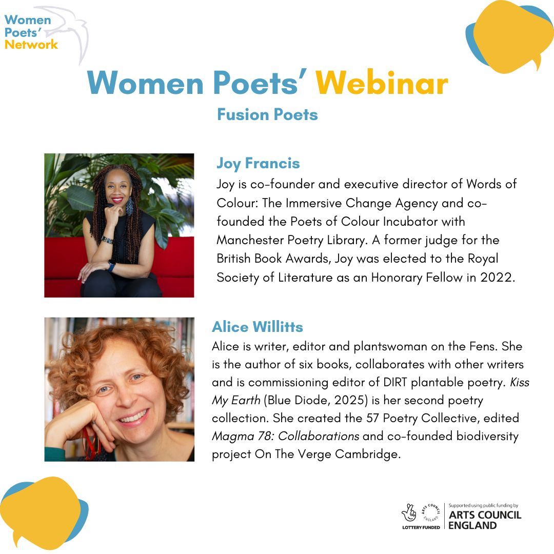 National Poetry Day (@poetrydayuk) on Twitter photo Join the Rebecca Swift Foundation <a href="/FoundationSwift/">Rebecca Swift Foundation</a> for an inspiring Women Poets’ Webinar on Thursday, 8 May, from 7–8:50 pm. Learn to build a poetry career while breaking creative norms with Joy Francis, Alice Willitts, and Maya Chowdhry. Link here: buff.ly/oU8FpxT. Join the Rebecca Swift Foundation <a href="/FoundationSwift/">Rebecca Swift Foundation</a> for an inspiring Women Poets’ Webinar on Thursday, 8 May, from 7–8:50 pm. Learn to build a poetry career while breaking creative norms with Joy Francis, Alice Willitts, and Maya Chowdhry. Link here: buff.ly/oU8FpxT.