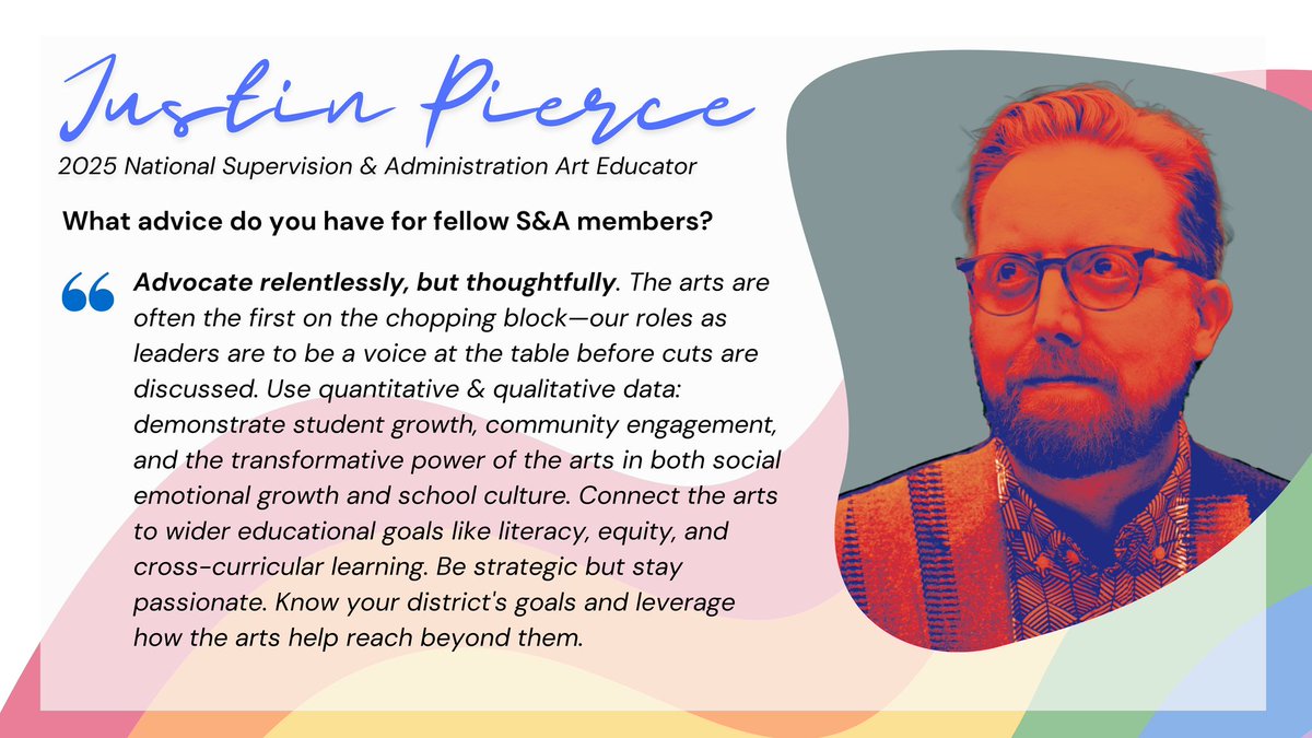 We continue to celebrate the amazing supervision and administration members who were honored at this year's NAEA Convention in Louisville.
Join us in a virtual round of applause for Justin Pierce, 2025 Supervision and Administration Art Educator of the Year!