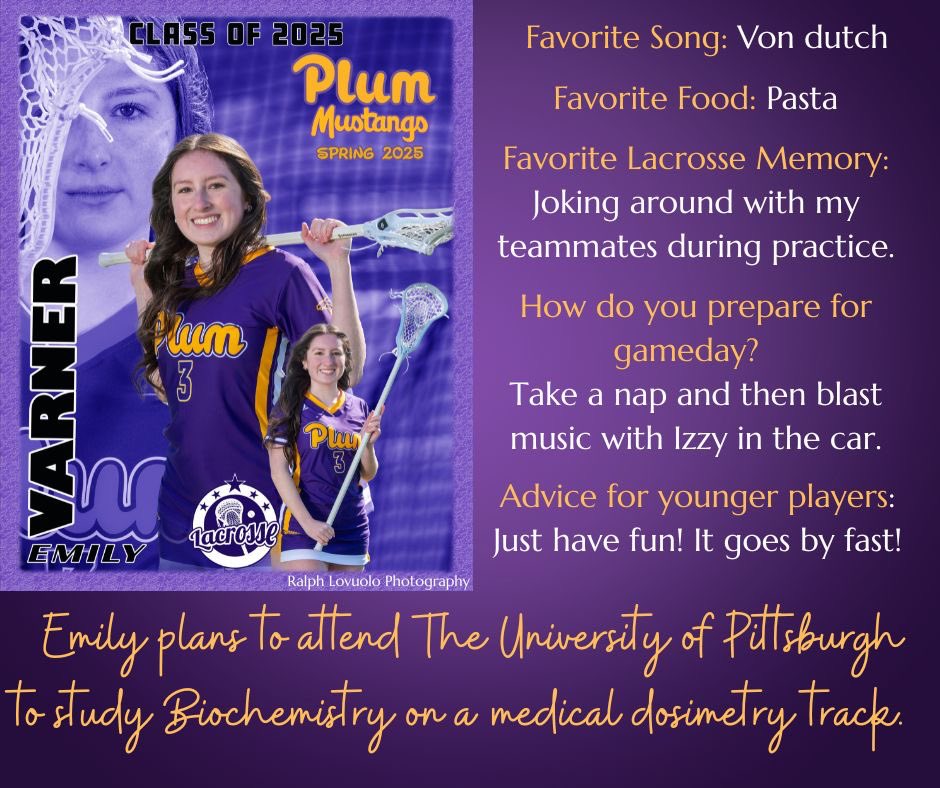 Senior Spotlight! EMILY VARNER!! 💜💛💜💛💜💛#senioryear <a href="/PlumAthletics/">Plum Athletics</a>