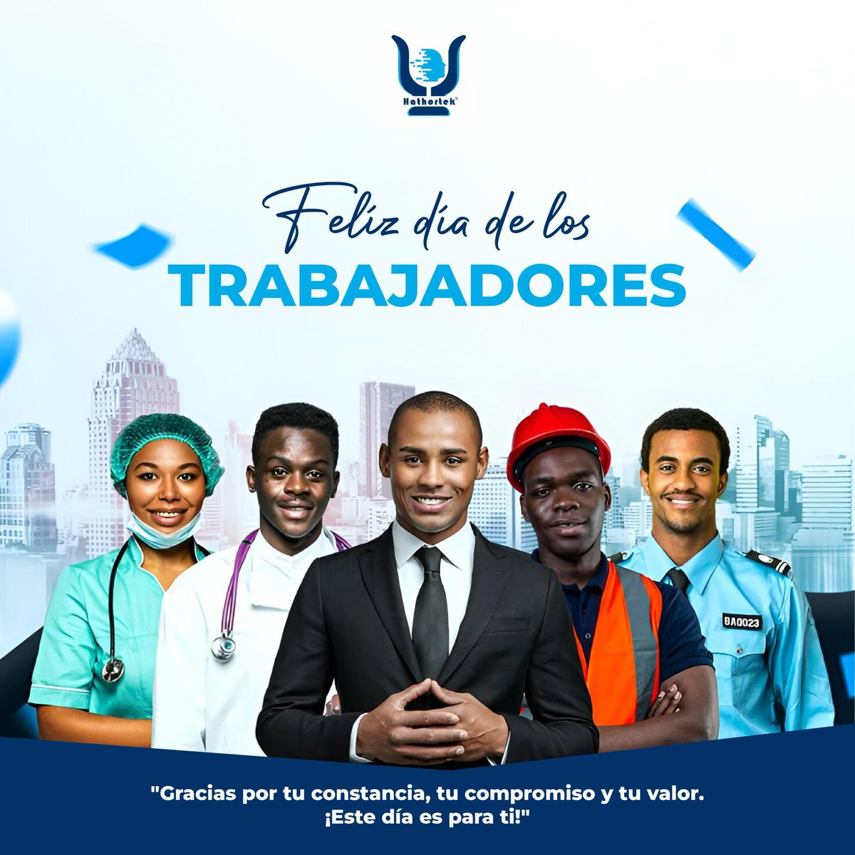 Hoy celebramos nuestra dedicación y esfuerzo. ¡Sigamos brillando! 💼✨🌍
 #GuineaEcuatorial #DiaDelTrabajador #hathortek
