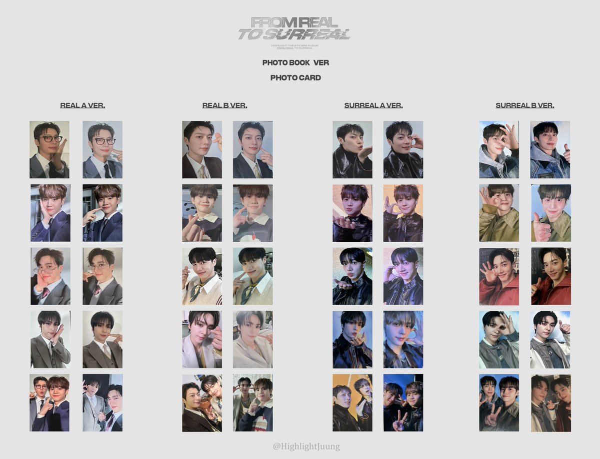 HighlightJuung's tweet photo. 💙💛 HIGHLIGHT THE 6th MINI ALBUM [From Real to Surreal] PHOTO BOOK Ver. / PLATFORM Ver. 드볼표 💚💜

포토북, 플랫폼 버전 입니다! 많은 라이트 분들께서 도와주셔서 완성했어요! 도와주신 라이트 분들께 감사합니다! 혹시나 틀린 부분이 있을 경우 꼭! 제보 부탁드려요!❤️

#하이라이트드볼표 https://t.co/hT6LralCLt