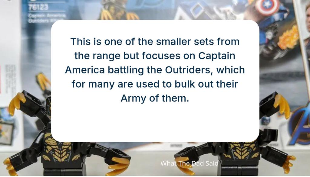 WhatTheDadSaid's tweet image. Lego 76123 – Captain America – Outriders Attack: lttr.ai/AePBo

#AvengersEndgameMovie #CaptainAmericaBattling #RetailPrice