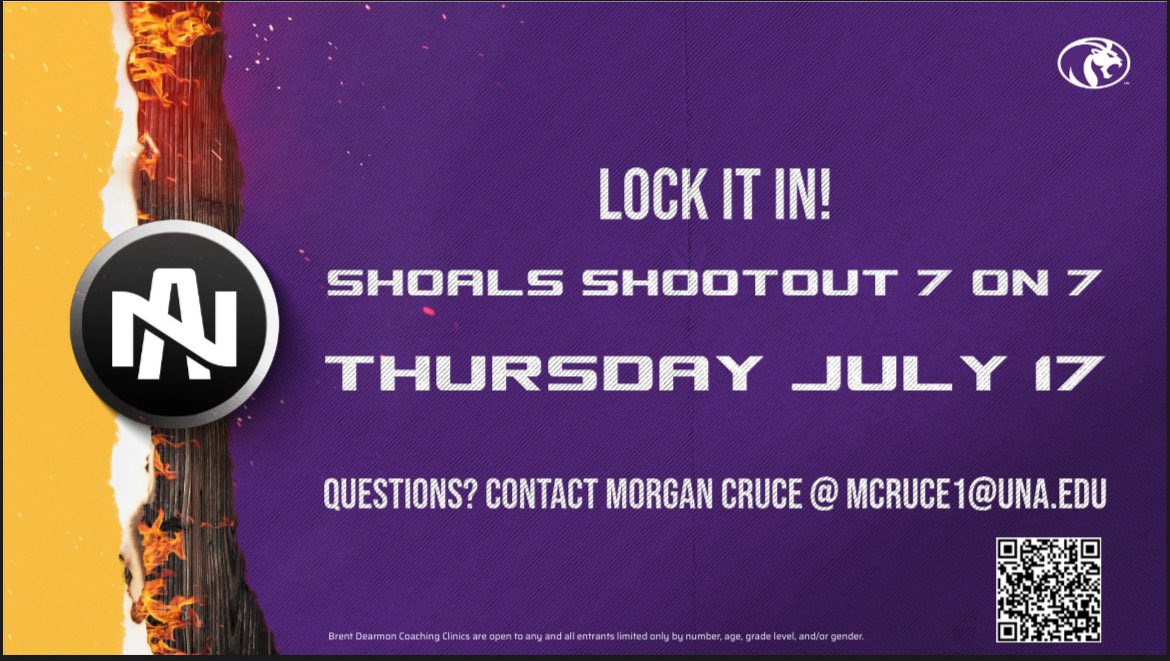Morgan Cruce (@coachcruce) on Twitter photo We are over halfway filled up for the biggest 7 on 7 tournament in the Shoals! Sign up now or email me to lock in your spot!
Come compete with the best in a great environment and a great town!
<a href="/UNAFootball/">North Alabama Football</a> does it right! We are over halfway filled up for the biggest 7 on 7 tournament in the Shoals! Sign up now or email me to lock in your spot!
Come compete with the best in a great environment and a great town!
<a href="/UNAFootball/">North Alabama Football</a> does it right!