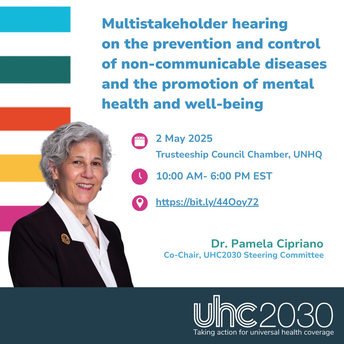 UHC2030 (@uhc2030) on Twitter photo Join our co-chair
<a href="/PamCiprianoRN/">PamCipriano</a> at the Multistakeholder hearing on #NCDs ahead of #HLM4. Achieving #UniversalHealthCoverage is critical to prevent and control noncommunicable diseases and build healthier societies.
Let’s strengthen action on #NCDs for better #HealthforAll.
📆 Join our co-chair
<a href="/PamCiprianoRN/">PamCipriano</a> at the Multistakeholder hearing on #NCDs ahead of #HLM4. Achieving #UniversalHealthCoverage is critical to prevent and control noncommunicable diseases and build healthier societies.
Let’s strengthen action on #NCDs for better #HealthforAll.
📆