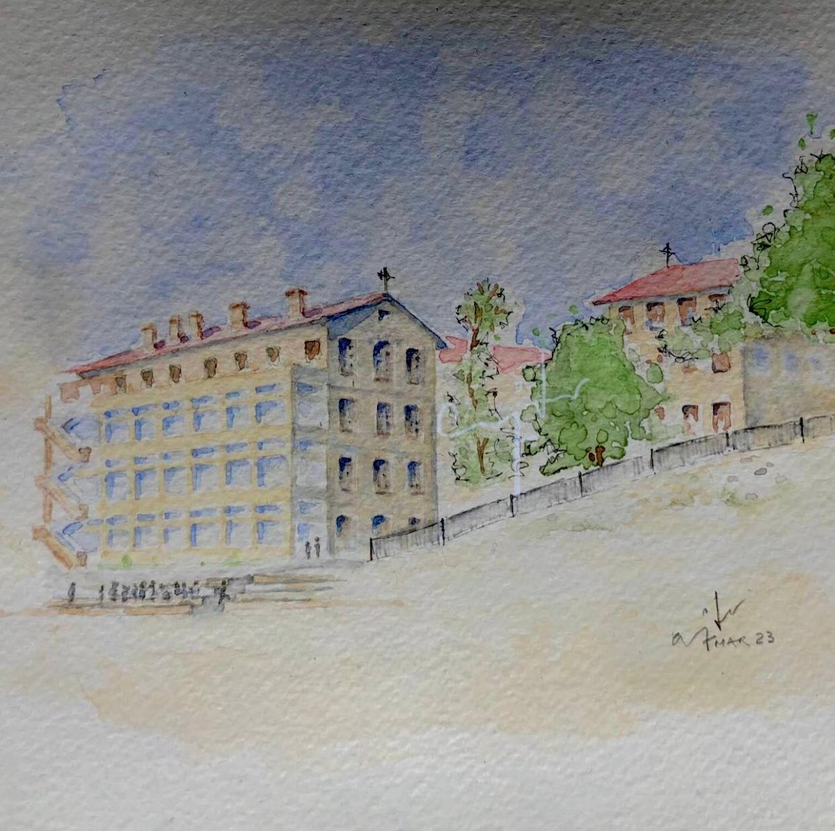 seobaofficial's tweet photo. Flight Lt. Anuj Tomar (Batch of 1982), ex-IAF and Dy. Commandant General, shares a heartfelt watercolor tribute to his alma mater, St. Edward’s School. A salute in shades of memory and pride.
#StEdwards #EdwardianPride #CentenaryCelebrations  #IAF #AlumniArt #WatercolorTribute https://t.co/qHJwVX28XX