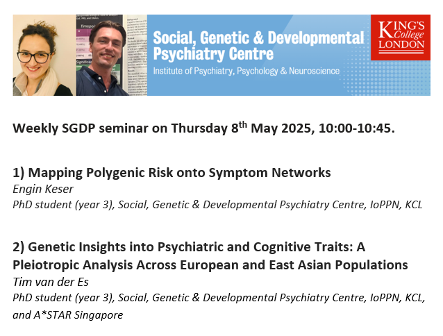 SGDP Centre KCL (@sgdpcentrekcl) on Twitter photo Seminar <a href="/SGDPCentreKCL/">SGDP Centre KCL</a> <a href="/KingsIoPPN/">Institute of Psychiatry, Psychology & Neuroscience</a> with Engin Keser and Tim van der Es on Thursday 8th May 2025, 10:00-10:45am. Seminar <a href="/SGDPCentreKCL/">SGDP Centre KCL</a> <a href="/KingsIoPPN/">Institute of Psychiatry, Psychology & Neuroscience</a> with Engin Keser and Tim van der Es on Thursday 8th May 2025, 10:00-10:45am.