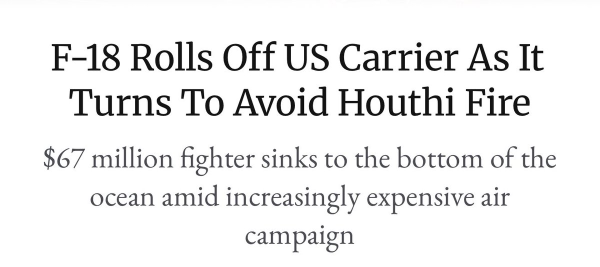 We’re 42 days and 800+ airstrikes into your Houthi bombing campaign and they just scored their biggest prize yet. 

We don’t have any way to defeat Iran without a ground invasion and EVERYONE knows it. These kinds of posts make us look like gottdam amateurs.