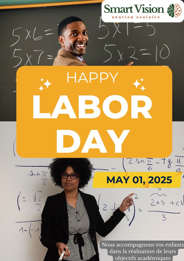 SmartVision_Edu's tweet image. 🎉 Bonne fête du travail ! 🎉

En ce 1er Mai, nous souhaitons rendre hommage à tout le corps éducatif qui œuvre chaque jour pour l&apos;avenir de nos enfants. Votre dévouement, votre passion et votre engagement sont essentiels à leur réussite
#FêteDuTravail #Éducation #SoutienScolaire