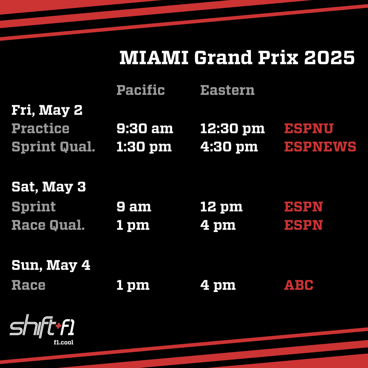 shiftf1podcast's tweet image. When and where to watch this weekend's Miami Grand Prix in the US!