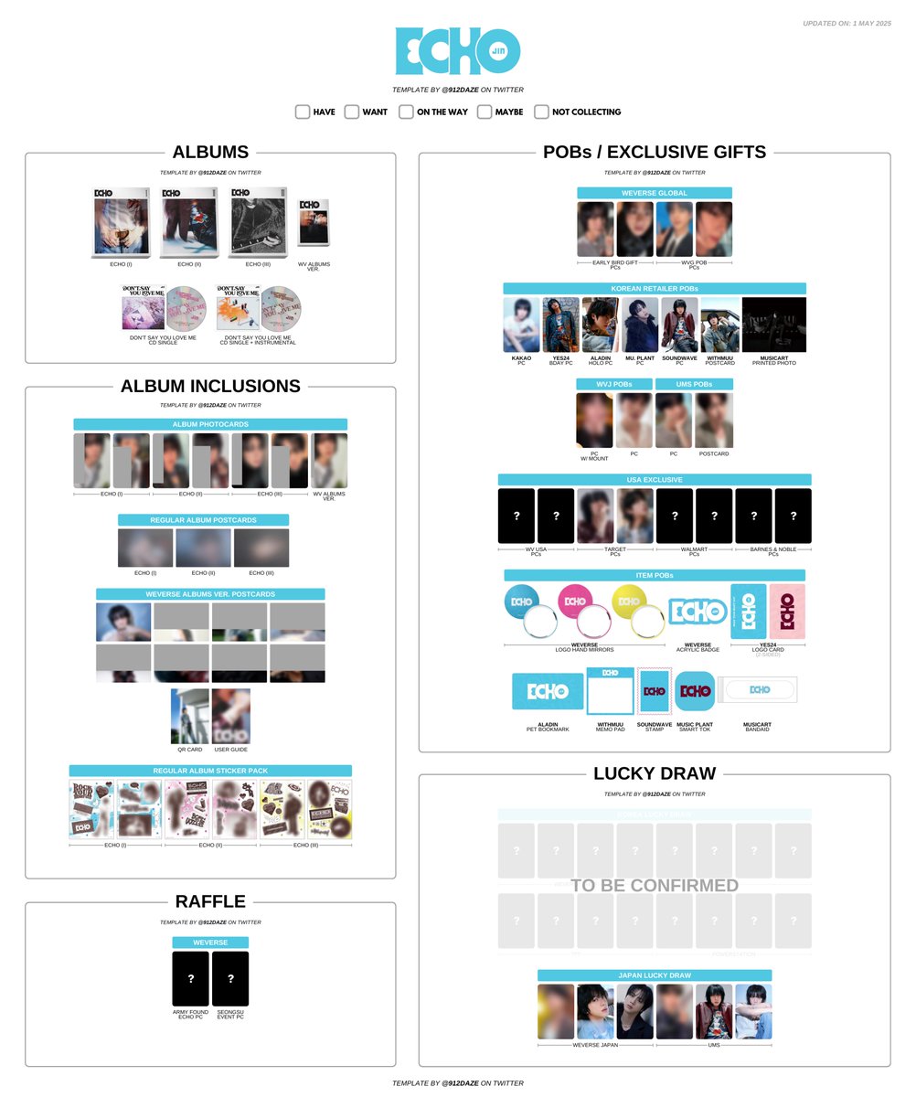 BTS JIN SEOKJIN ALBUM PC PHOTOCARD WL WISHLIST TEMPLATE