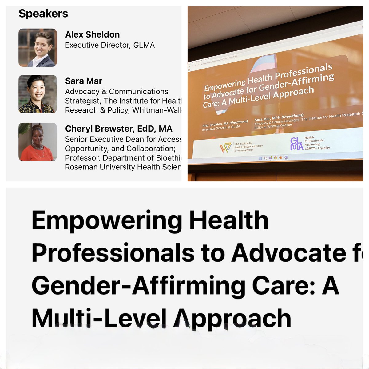 TY <a href="/Mx_Sheldon/">Alex Sheldon</a> of <a href="/GLMA_LGBTHealth/">GLMA: Health Professionals Advancing LGBTQ+ Equali</a> and Sara Mar of Whitman-Walker for their update on current legal landscape and efforts being taken at federal, state, and local level to advocate for #LGBTQ+ patients, communities and ensuring access to gender affirming care. #MedTwitter #meded