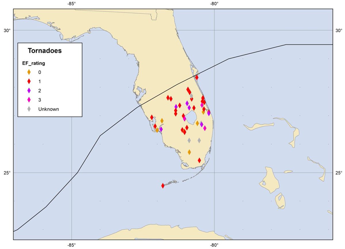 NHC_Atlantic's tweet photo. Hurricanes can produce tornadoes, on average 70% of hurricanes produce at least one tornado. Tornadoes can occur far away from the center of the storm and may occur even a few days after landfall. Below is an example of the number of tornado warnings and confirmed tornadoes from Hurricane Milton in 2024.