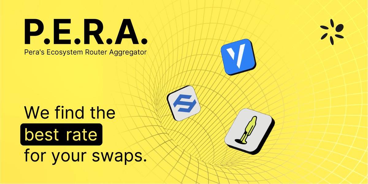PeraAlgoWallet's tweet image. Huge News 📢

Pera&apos;s Ecosystem Router Aggregator has arrived and it is awesome! 💥

P.E.R.A. automatically analyzes swaps across @vestigefi, @tinymanorg, and @FolksFinance Routers to find and give you the best rate!    💪

You can enjoy the benefits of P.E.R.A. whenever you swap…