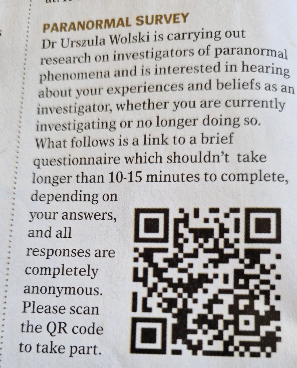 Urszula Wolski (@urszulawolski) on Twitter photo Great to get a mention in the latest (May) edition of the <a href="/forteantimes/">Fortean Times</a> - many thanks! If you are a paranormal investigator past or present please take part by scanning the QR code, or if you prefer click on: forms.gle/C9rruSM6iesJ5r… Great to get a mention in the latest (May) edition of the <a href="/forteantimes/">Fortean Times</a> - many thanks! If you are a paranormal investigator past or present please take part by scanning the QR code, or if you prefer click on: forms.gle/C9rruSM6iesJ5r…