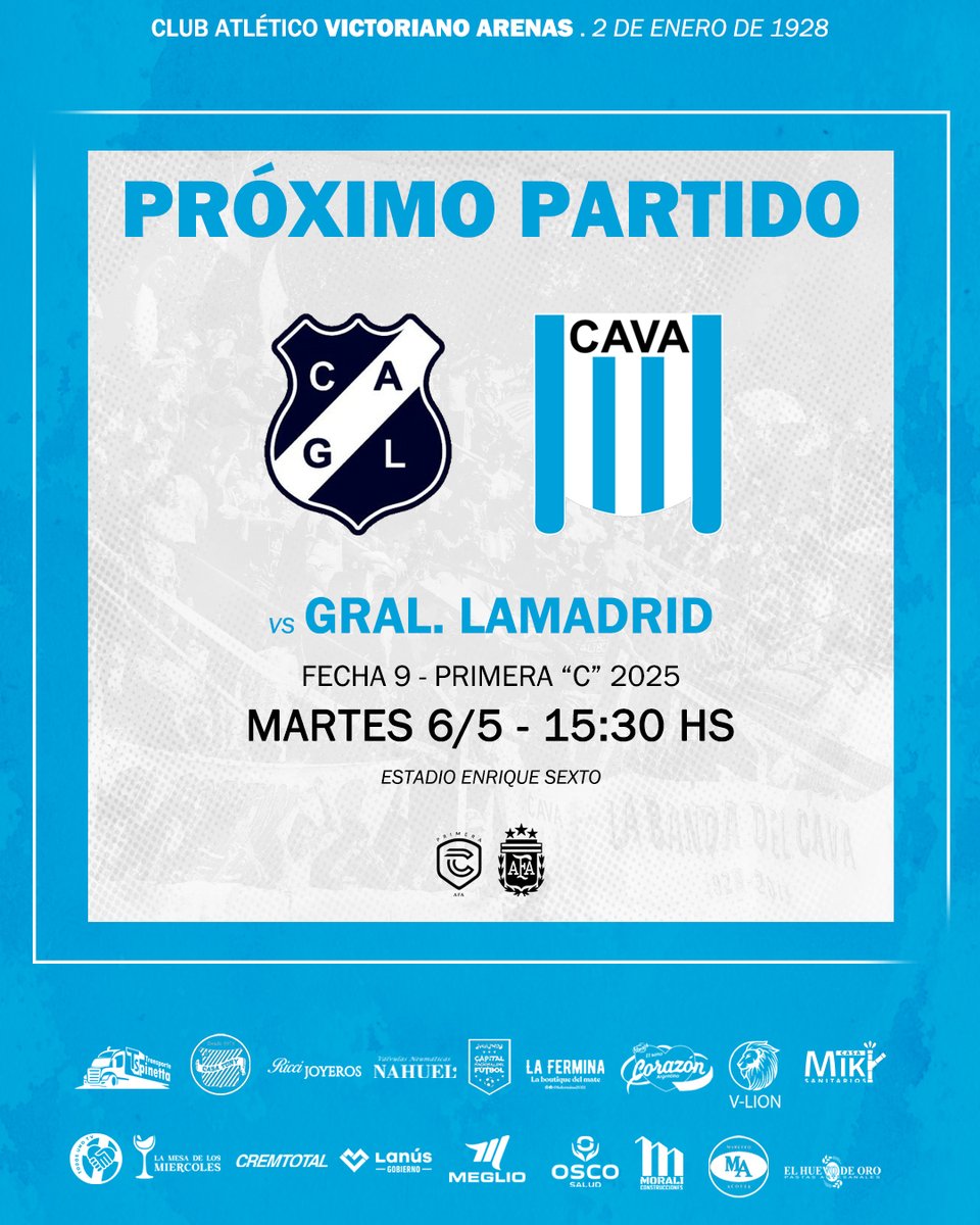 𝗣𝗥𝗢𝗫𝗜𝗠𝗢 𝗣𝗔𝗥𝗧𝗜𝗗𝗢 ⚽

📆 Martes 6 de mayo
🕑 15:30 hs
🆚 General Lamadrid
🏆 Fecha 9
🏟️ Estadio Enrique Sexto

#VamosVictoriano 🩵🤍