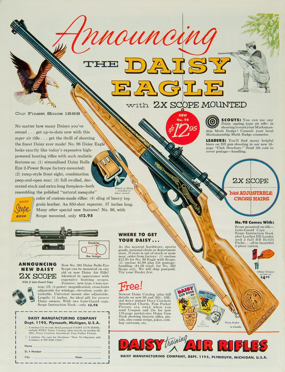 DaisyRifles's tweet photo. The Daisy Eagle was introduced in 1966 and was a top-of-the-line BB gun for a dozen years. If you had one you were automatically a friend. https://t.co/ZNeTKzN4Zt
