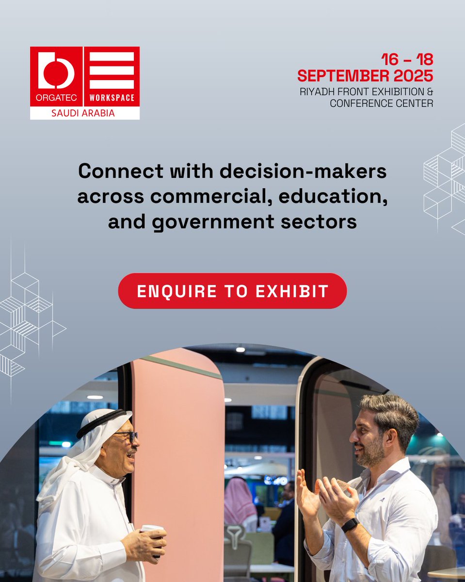 OrgatecSaudi's tweet image. Are you ready to meet professionals making purchasing decisions for tomorrow’s workspaces? They’ll be at ORGATEC WORKSPACE Saudi Arabia.💡

Secure your stand now. Click the link bit.ly/3Sbfz8x

#OrgatecWorkspaceKSA #Orgatec #InteriorDesign #ReimagineWork