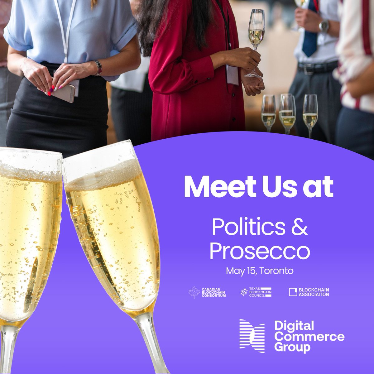 Excited to join Politics &amp; Prosecco on May 15 in Toronto! Co-hosted by <a href="/Blockchain_CBC/">Canadian Blockchain Consortium</a>, <a href="/TXblockchain_/">Texas Blockchain Council</a>, and <a href="/BlockchainAssn/">Blockchain Association</a>, it’s a great chance to network and discuss Canada’s digital asset future. Let’s connect!