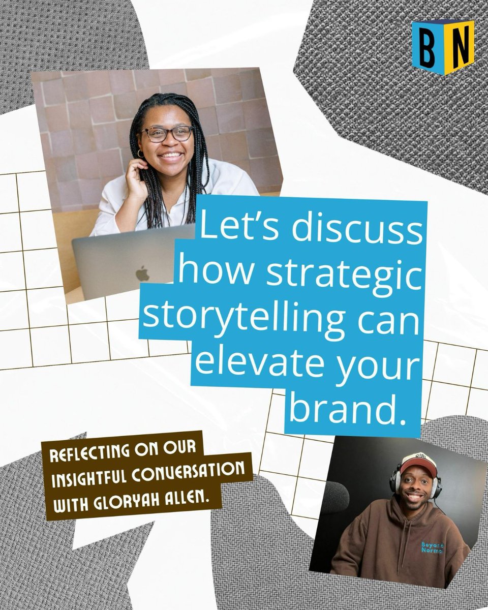 Beyond_Normal_'s tweet image. Reflecting on our insightful conversation with Gloryah Allen. Let’s discuss how strategic storytelling can elevate your brand. 

#PostEpisodeDiscussion #StrategicStorytelling
