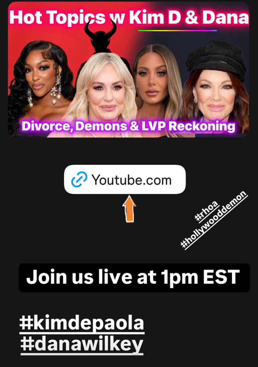 On #danawilkey #YouTube join us at 1pm EST or watch recording. #RHONJ #RHOBH #RHOA #hollywooddemons #wwhlbravo and #lisavanderpump #trendinggossip