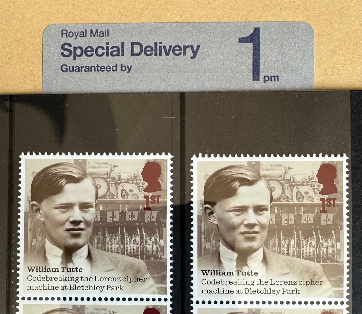 Bill Tutte Memorial (@billtutte) on Twitter photo A very Special Delivery from <a href="/RoyalMail/">Royal Mail</a> . Valour and Victory stamps featuring <a href="/bletchleypark/">Bletchley Park</a> William ‘Bill’ Tutte are out today. <a href="/RoyalMailStamps/">Royal Mail Stamps</a> <a href="/UWaterloo/">University of Waterloo</a> <a href="/TrinCollCam/">Trinity College</a> A very Special Delivery from <a href="/RoyalMail/">Royal Mail</a> . Valour and Victory stamps featuring <a href="/bletchleypark/">Bletchley Park</a> William ‘Bill’ Tutte are out today. <a href="/RoyalMailStamps/">Royal Mail Stamps</a> <a href="/UWaterloo/">University of Waterloo</a> <a href="/TrinCollCam/">Trinity College</a>