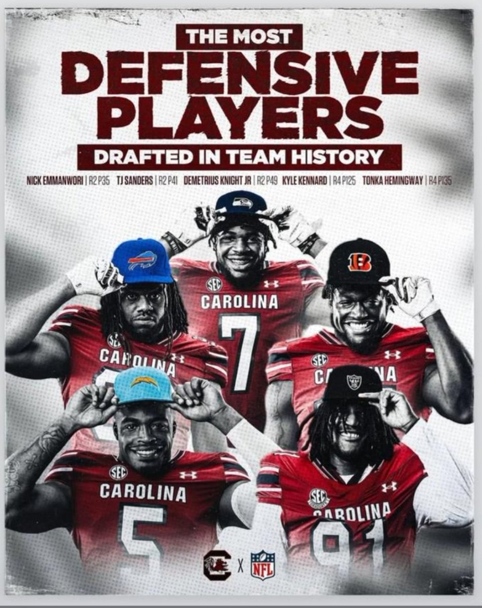 Happy for these guys but the same # of The Most Defensive Players Drafted In Team History first happened in 2002! Kalimba Edwards(R2, Detriot) Sheldon Brown(R2, Cleveland)Andrea Goodman(R3, Detroit)Willie Offord(R3, Minnesota) &amp; John Stamper(R6, Chicago)
