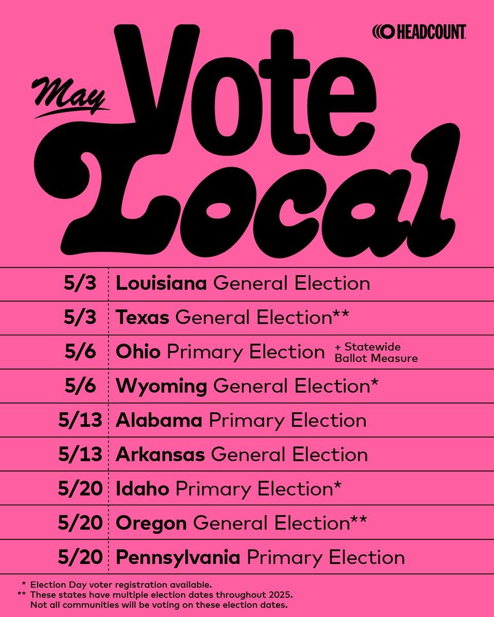 Busy May ahead of us 🥵
Check what's on your ballot at HeadCount.org/VoterGuides