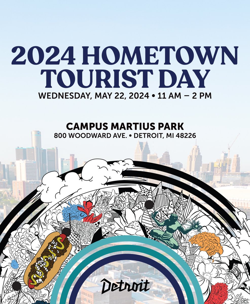 In celebration of National Travel and Tourism Week, Visit Detroit is excited to announce our 2025 annual Hometown Tourist Day event! 🏙️❤️

We'll have an exhibitor fair, music, hustle dance lessons, photo ops, food trucks and more: bit.ly/4iG0Vkk 🥳🎟️🎶