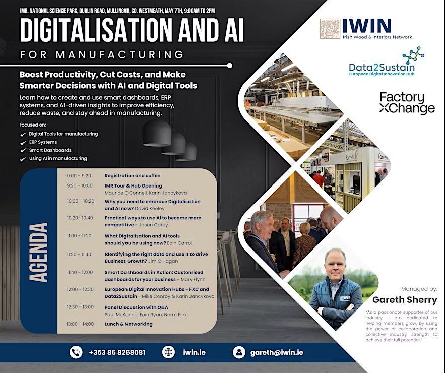 WestBIC (@west_bic) on Twitter photo An exciting upcoming event on May 7th with <a href="/Data2Sustain/">Data2Sustain</a> and EDIH partner <a href="/FxC_EDIH/">FactoryXChange</a> diving into digital demonstrators, real-world case studies, and exploring support services for digital transformation.
Register here: eventbrite.ie/e/digitalisati… An exciting upcoming event on May 7th with <a href="/Data2Sustain/">Data2Sustain</a> and EDIH partner <a href="/FxC_EDIH/">FactoryXChange</a> diving into digital demonstrators, real-world case studies, and exploring support services for digital transformation.
Register here: eventbrite.ie/e/digitalisati…