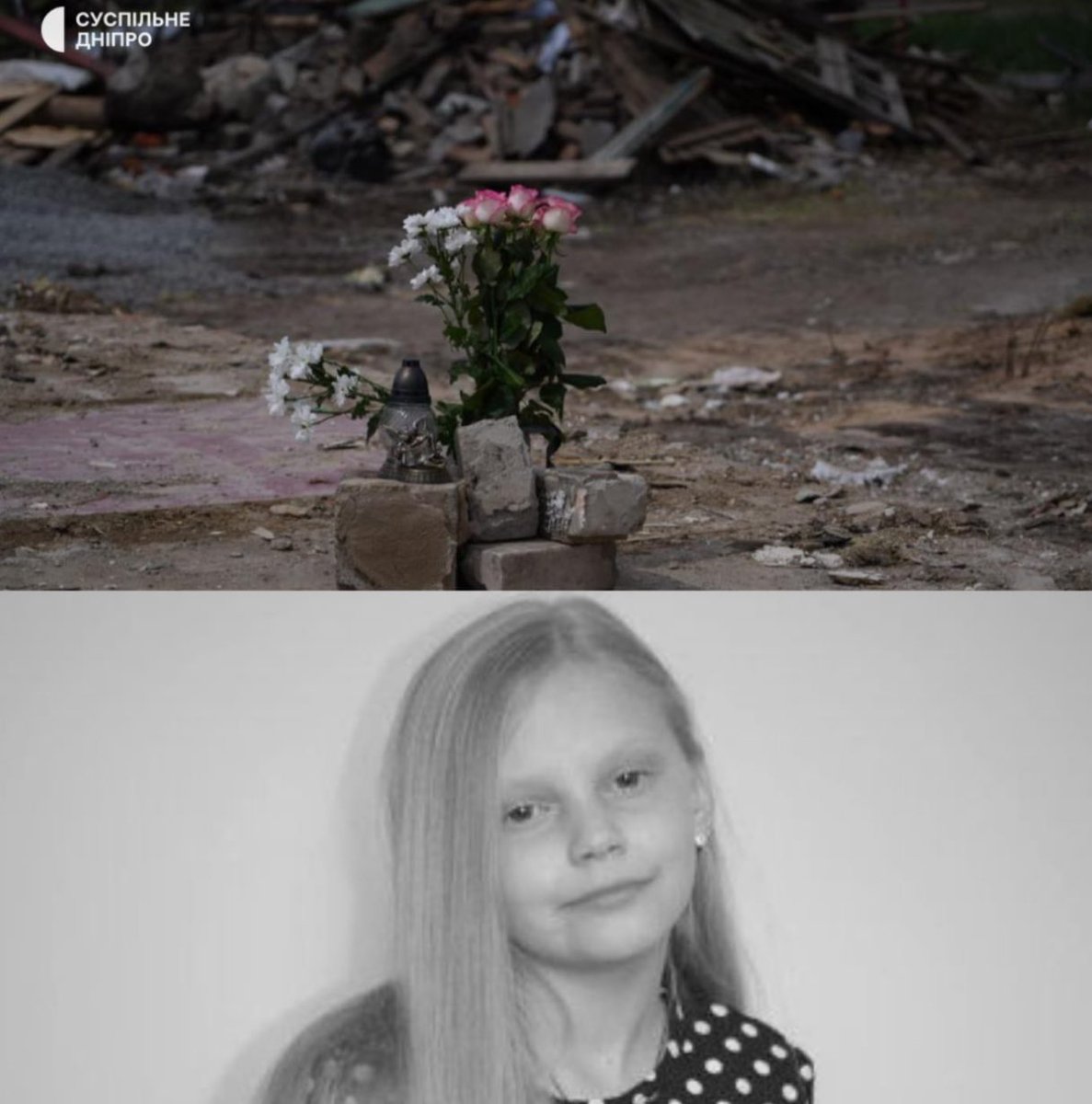 In the Dnipropetrovsk region, locals are bringing flowers to the spot where 12-year-old 🇺🇦 girl Marharyta was sleeping when a drone struck her home. She had no chance of survival – the house was completely destroyed. In April alone, at least 14 #UkrainianChildren were killed and