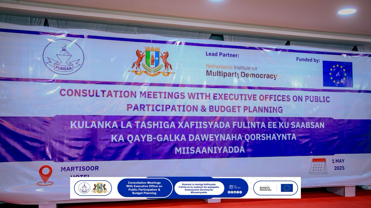 NIMD Somalia (@nimdsomalia) on Twitter photo Today, Our partner <a href="/Punsaa_PL/">Puntland Non-State Actors Association (PUNSAA)</a> brought together the Ministry of Planning, Ministry of Finance, journalists, academia, and CSOs to discuss how citizens can shape public budgets in #Puntland. This consultation, shows that true participation means better outcomes for all!
#Golekaab Today, Our partner <a href="/Punsaa_PL/">Puntland Non-State Actors Association (PUNSAA)</a> brought together the Ministry of Planning, Ministry of Finance, journalists, academia, and CSOs to discuss how citizens can shape public budgets in #Puntland. This consultation, shows that true participation means better outcomes for all!
#Golekaab