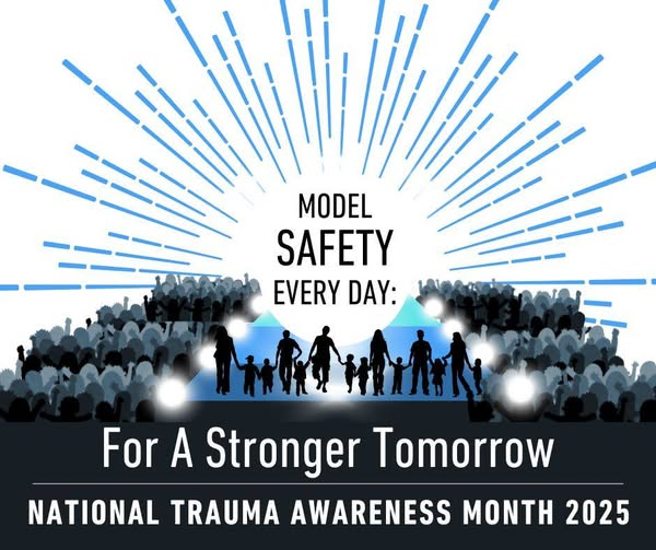SocTraumaNurses's tweet photo. Join STN in recognizing National Trauma Awareness Month (NTAM) this May!

National Trauma Awareness Month is an annual campaign dedicated to promoting injury prevention and safety practices, with the help of members from the Trauma Prevention Coalition (TPC), this year's theme is "Model Safety Every Day: For A Stronger Tomorrow." National Trauma Awareness Month 2025 emphasizes that injury prevention starts with each of us. By making safe choices daily—whether on the road, at home, or in the workplace—we create lasting habits that protect ourselves and influence those around us. Small actions, like wearing a seatbelt, using protective gear, or eliminating distractions, can inspire others and build a culture of safety. Together, we can create a safer, healthier future for our communities. https://t.co/ilPS4mx7PQ